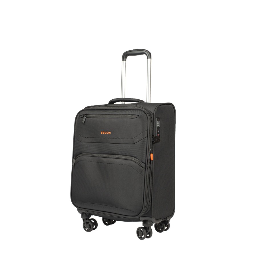 Bagages Bemon Valise 4 Roues Souple | Valise Cabine Extensible 4 Roues 55Cm Menton Bemon Noir