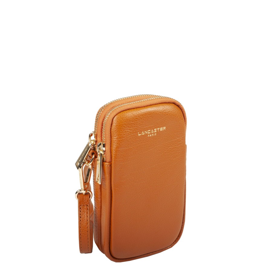 Femme Lancaster Pochette | Pochette Telephone En Cuir Dune Lancaster Camel