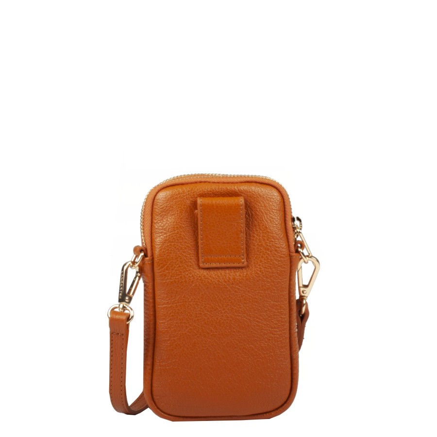 Femme Lancaster Pochette | Pochette Telephone En Cuir Dune Lancaster Camel