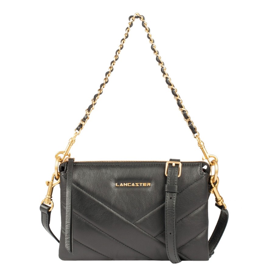 Femme Lancaster Sac Porte Epaule | Petite Pochette En Cuir Soft Matelasse Noir Lancaster