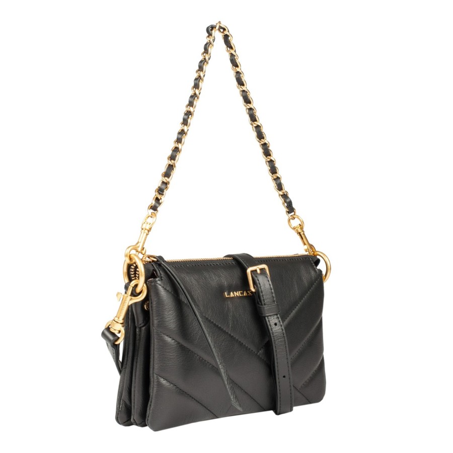 Femme Lancaster Sac Porte Epaule | Petite Pochette En Cuir Soft Matelasse Noir Lancaster