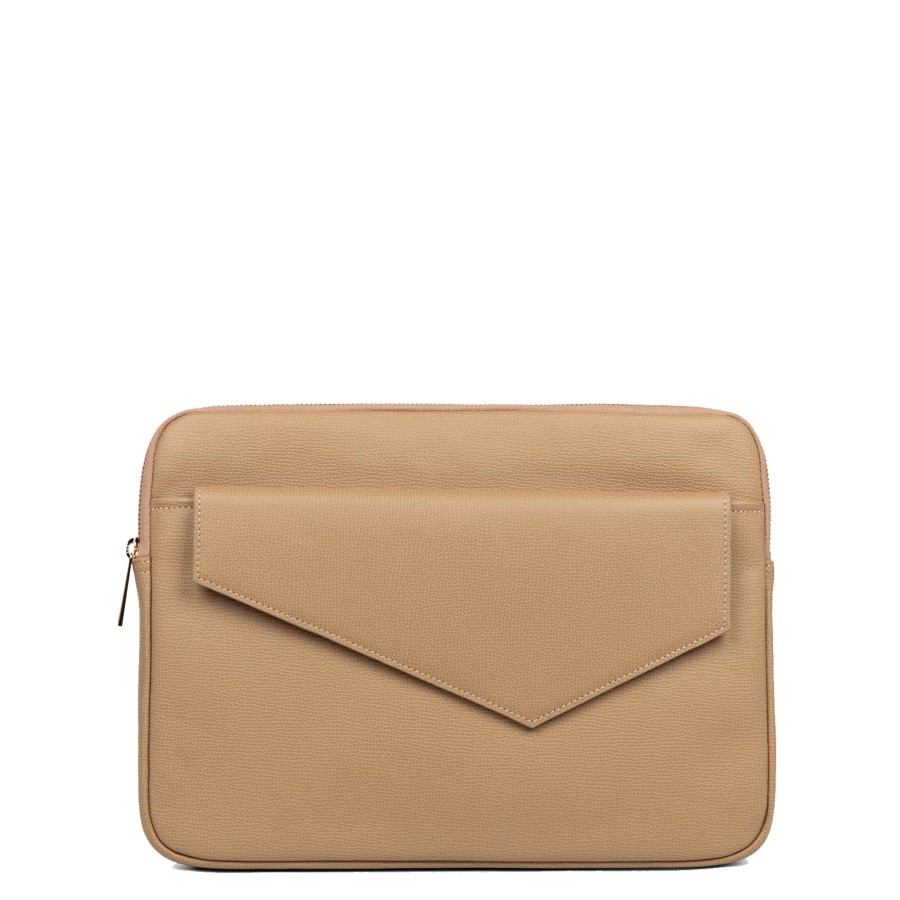 Femme Lancaster Pochette | Pochette Ordinateur En Cuir Zoe Lancaster Beige