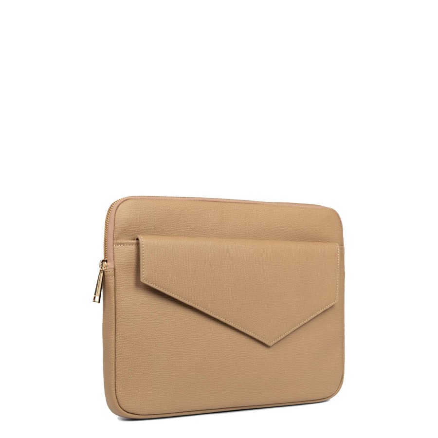 Femme Lancaster Pochette | Pochette Ordinateur En Cuir Zoe Lancaster Beige