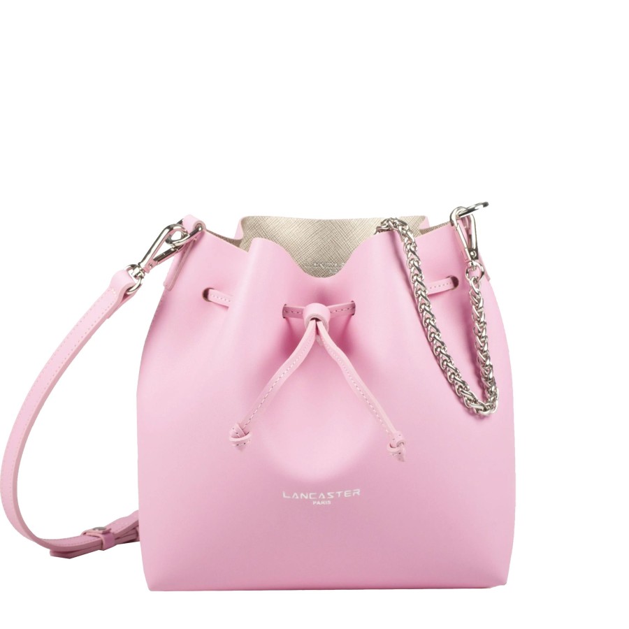 Femme Lancaster Sac Porte Main | Sac Seau En Cuir Pur City Lancaster Rose