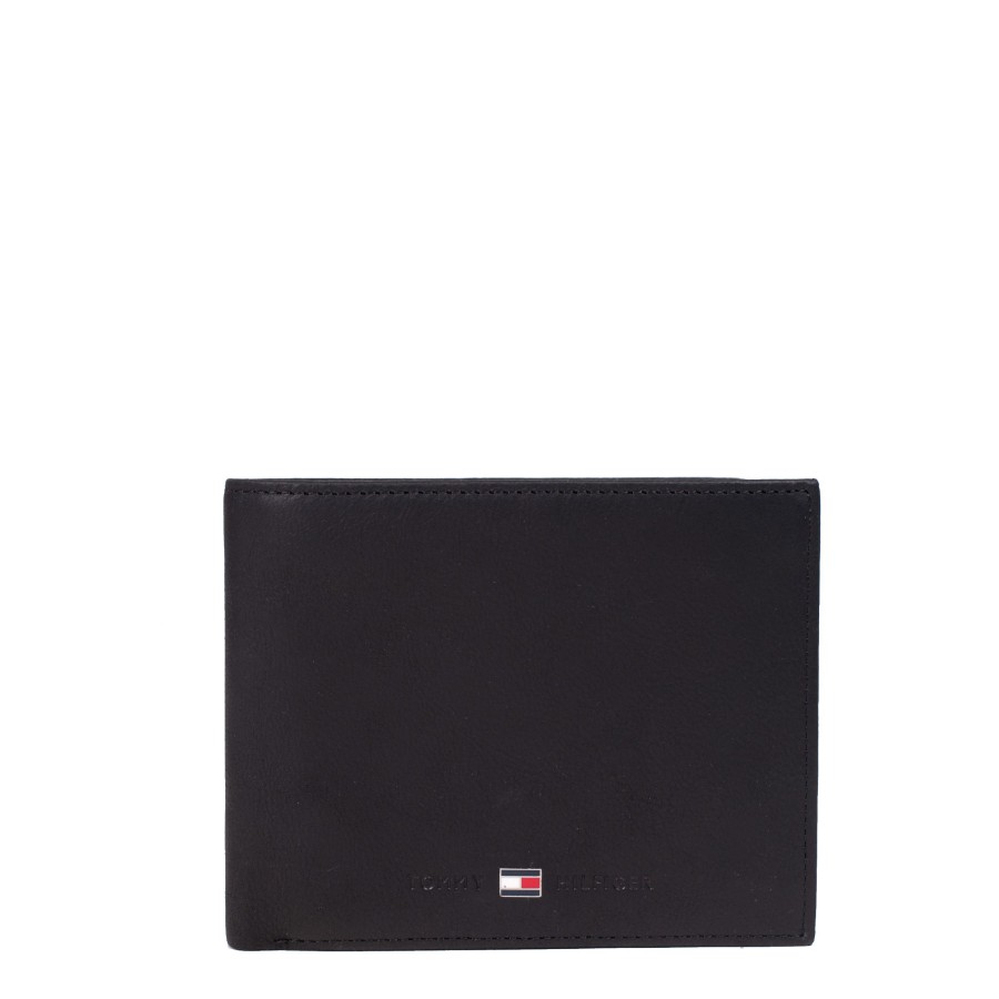 Homme Tommy Hilfiger Portefeuille | Portefeuille Italien Johnson 4 Cartes Tommy Hilfiger Noir