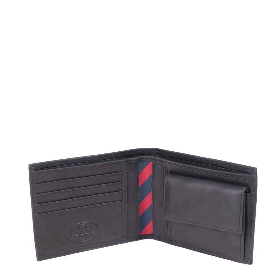 Homme Tommy Hilfiger Portefeuille | Portefeuille Italien Johnson 4 Cartes Tommy Hilfiger Noir