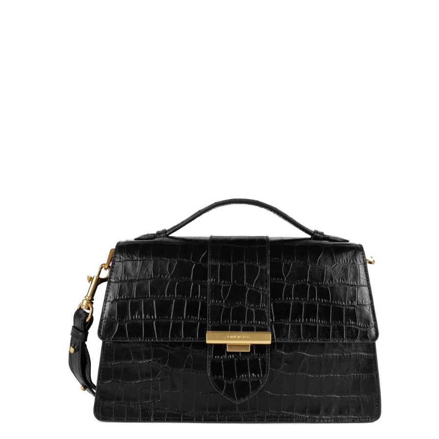 Femme Lancaster Sac Porte Main | Sac A Main En Cuir Exotic Ily Lancaster Noir