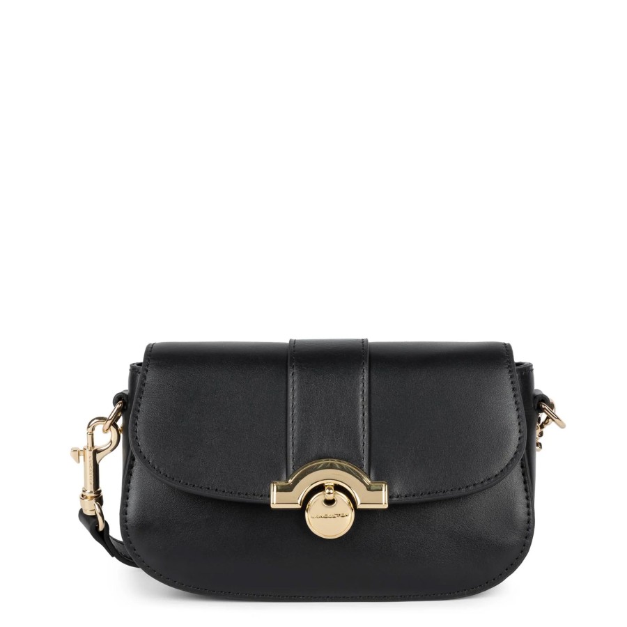 Femme Lancaster Sac Porte Bandouliere / Porte Travers | Sac Travers En Cuir Paris Medaille Lancaster Noir