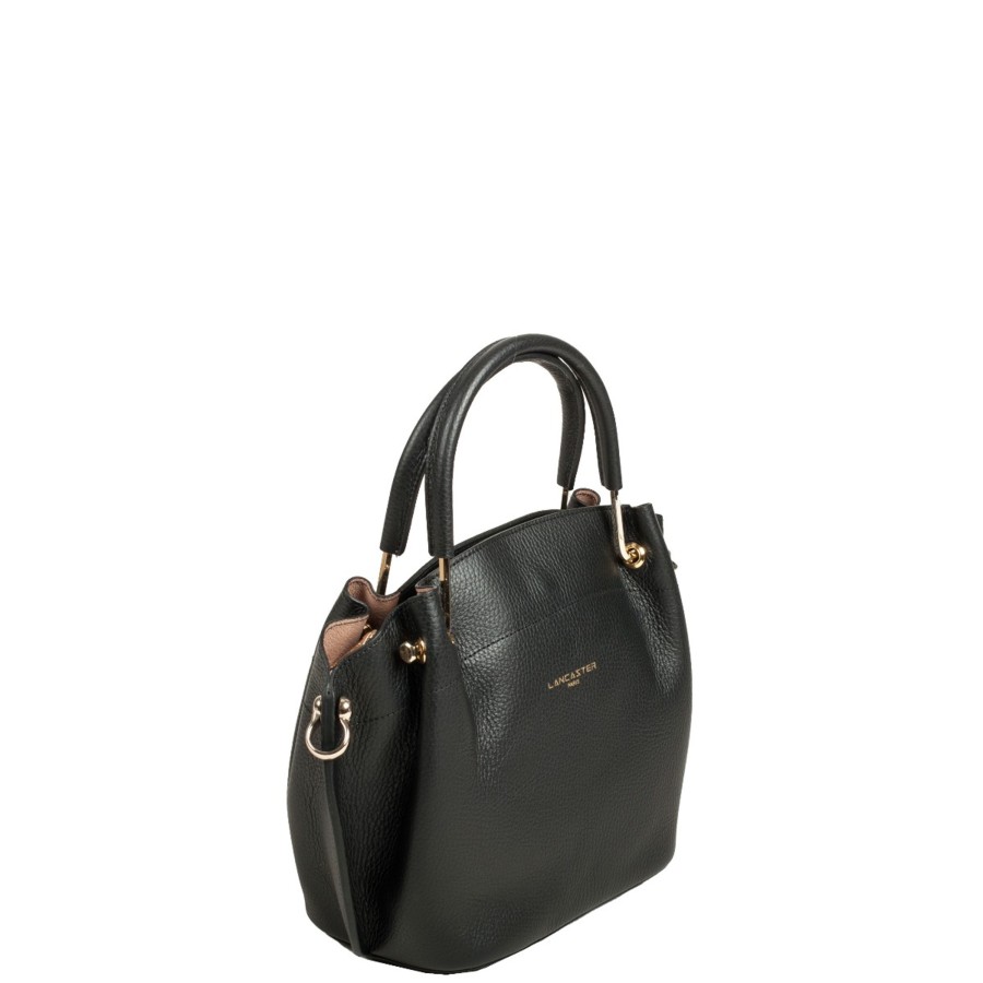 Femme Lancaster Sac Porte Main | Sac A Main Louisa En Cuir Foulonne Double Noir