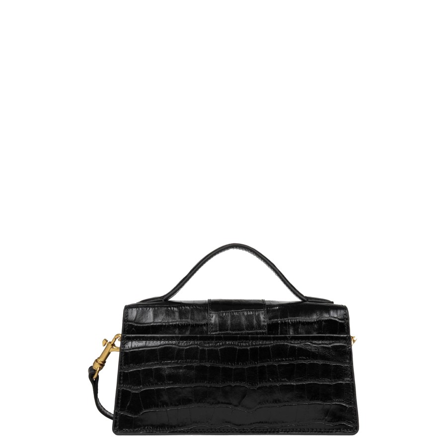 Femme Lancaster Sac Porte Main | Sac Baguette En Cuir Exotic Ily Lancaster Noir Croco