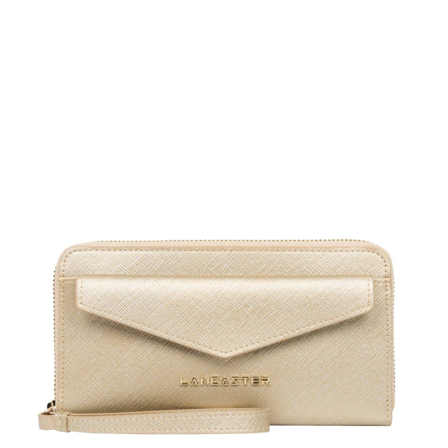 Femme Lancaster Portefeuille | Compagnon En Cuir Saffiano Signature Lancaster Champagne