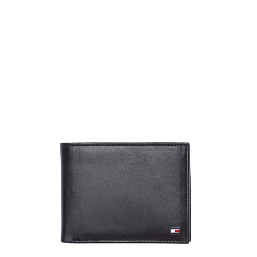 Homme Tommy Hilfiger Portefeuille | Portefeuille En Cuir Eton 4 Cartes Tommy Hilfiger Noir