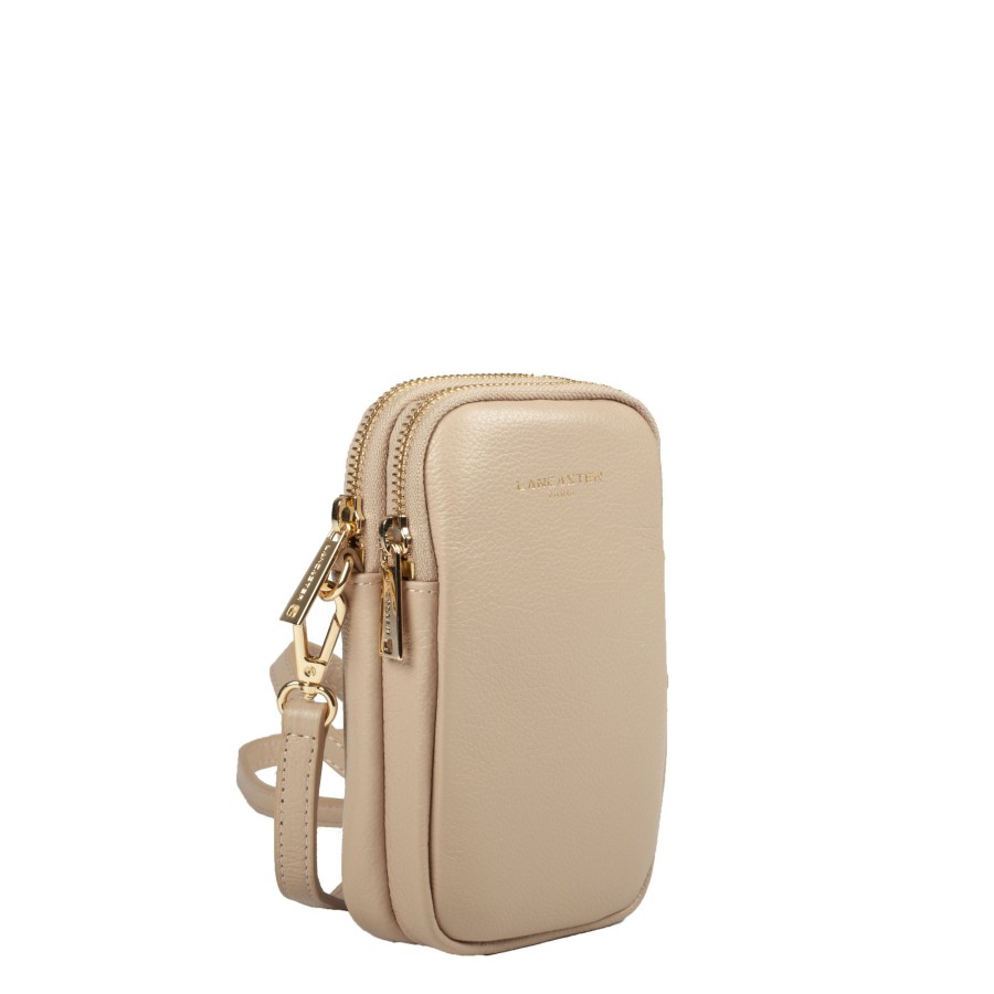 Femme Lancaster Pochette | Pochette Telephone En Cuir Dune Lancaster Beige