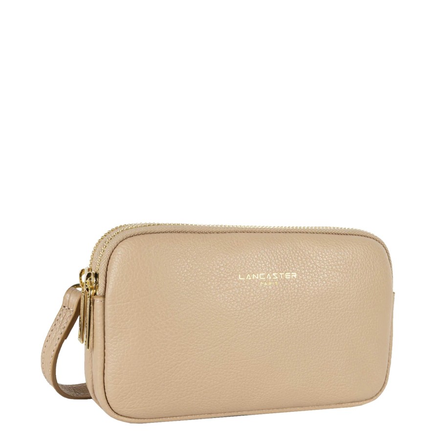 Femme Lancaster Pochette | Pochette En Cuir Dune Lancaster Beige Fonce