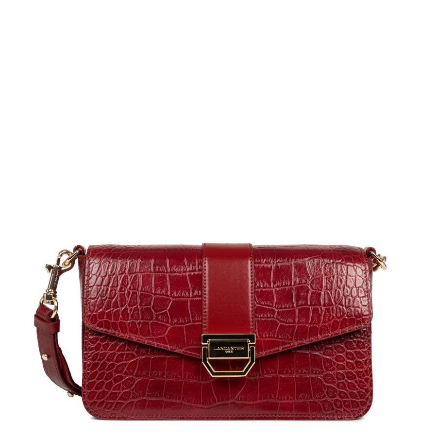 Femme Lancaster Sac Porte Bandouliere / Porte Travers | Sac Travers En Cuir Exotic Valor Lancaster Rouge