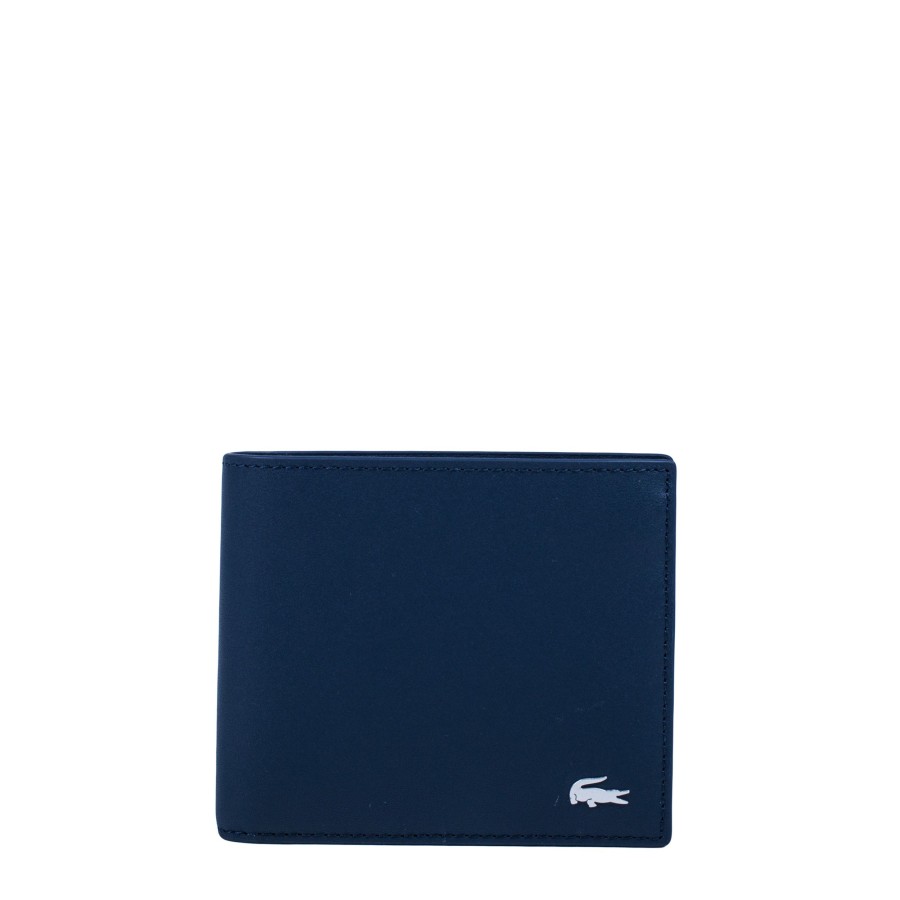 Homme Lacoste Portefeuille | Portefeuille Italien En Cuir Bleu Marine Fg Lacoste