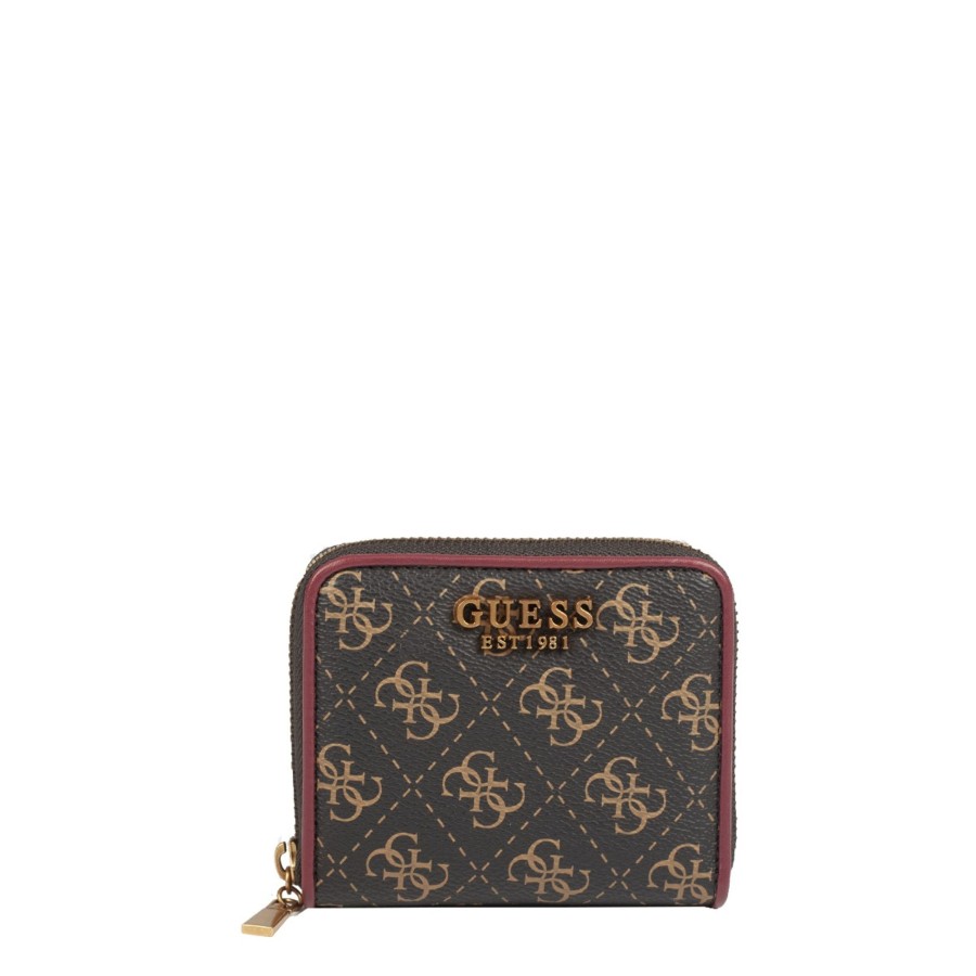 Femme Guess Porte Cartes | Petit Portefeuille Izzy Brown Logo / Merlot