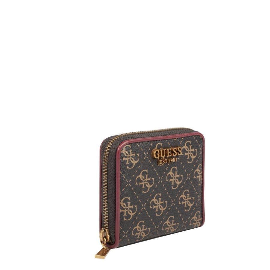 Femme Guess Porte Cartes | Petit Portefeuille Izzy Brown Logo / Merlot