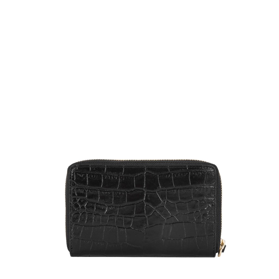 Femme Lancaster Portefeuille | Portefeuille En Cuir Exotic Croco Lancaster Noir